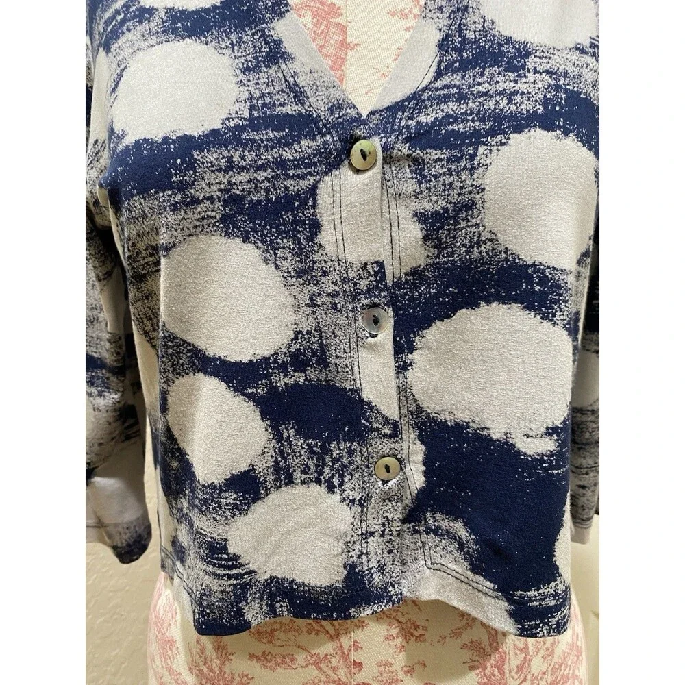 Alembika Cloud Crop Cardigan Jacket Women’s 0 Blue Polka Dot Abstract Lagenlook